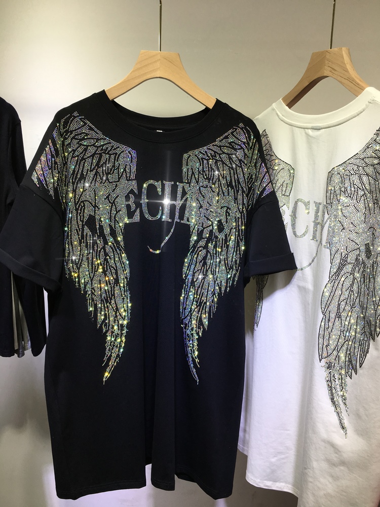 L-4XL 오버사이즈 라인스톤 엔젤 윙 할리 티셔츠,  - Women Streetwear Brand 리뷰 및 가격