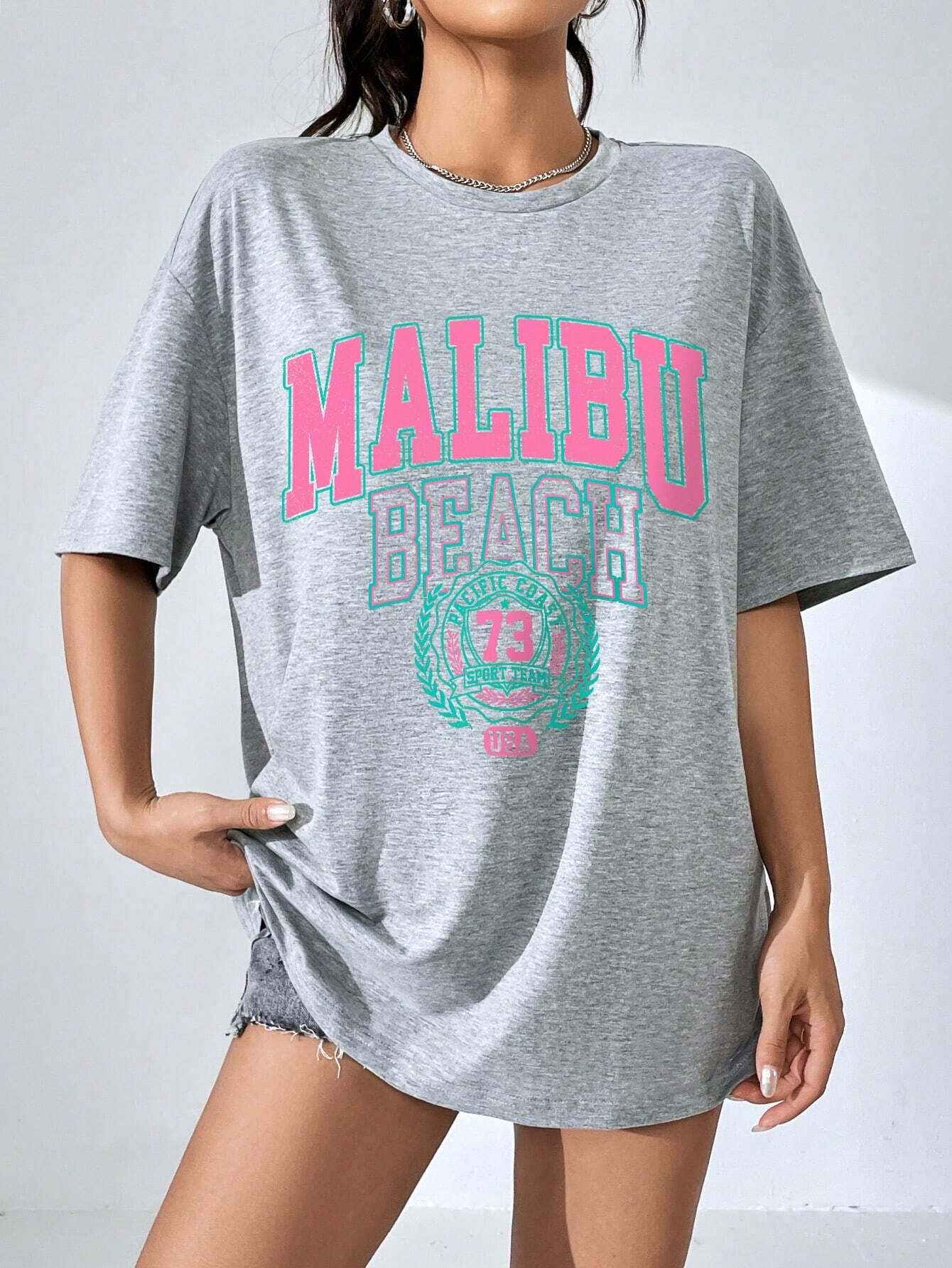 말리부 비치 편지 인쇄 인쇄 여성 티셔츠 스트리트 캐주 - Women Streetwear Brand 리뷰 및 가격
