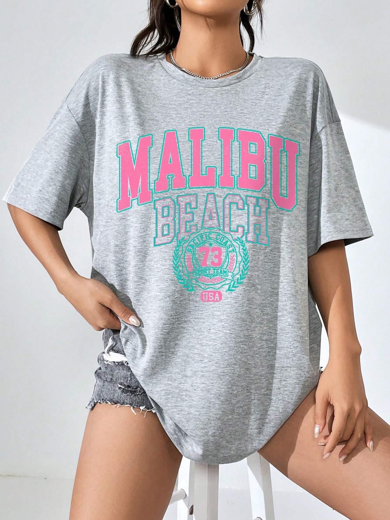 말리부 비치 편지 인쇄 인쇄 여성 티셔츠 스트리트 캐주 - Women Streetwear Brand 리뷰 및 가격