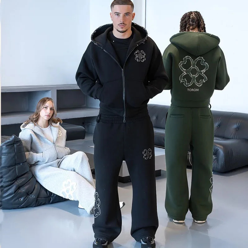 봄 가을 오버사이즈 네잎 클로버 아플리케 지퍼업 후드티 - Streetwear Brand Y2K 리뷰 및 가격