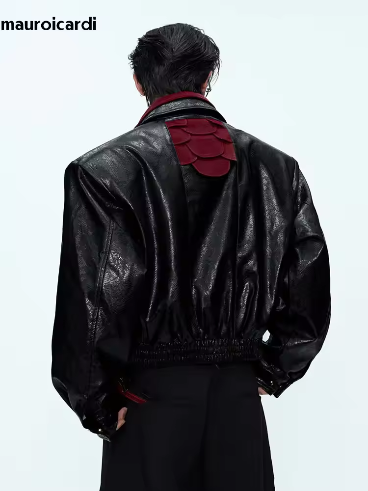 Mauroicardi 봄 가을 패치 워크 짧은 뱀 가죽 - Streetwear Brand Clothing 리뷰 및 가격