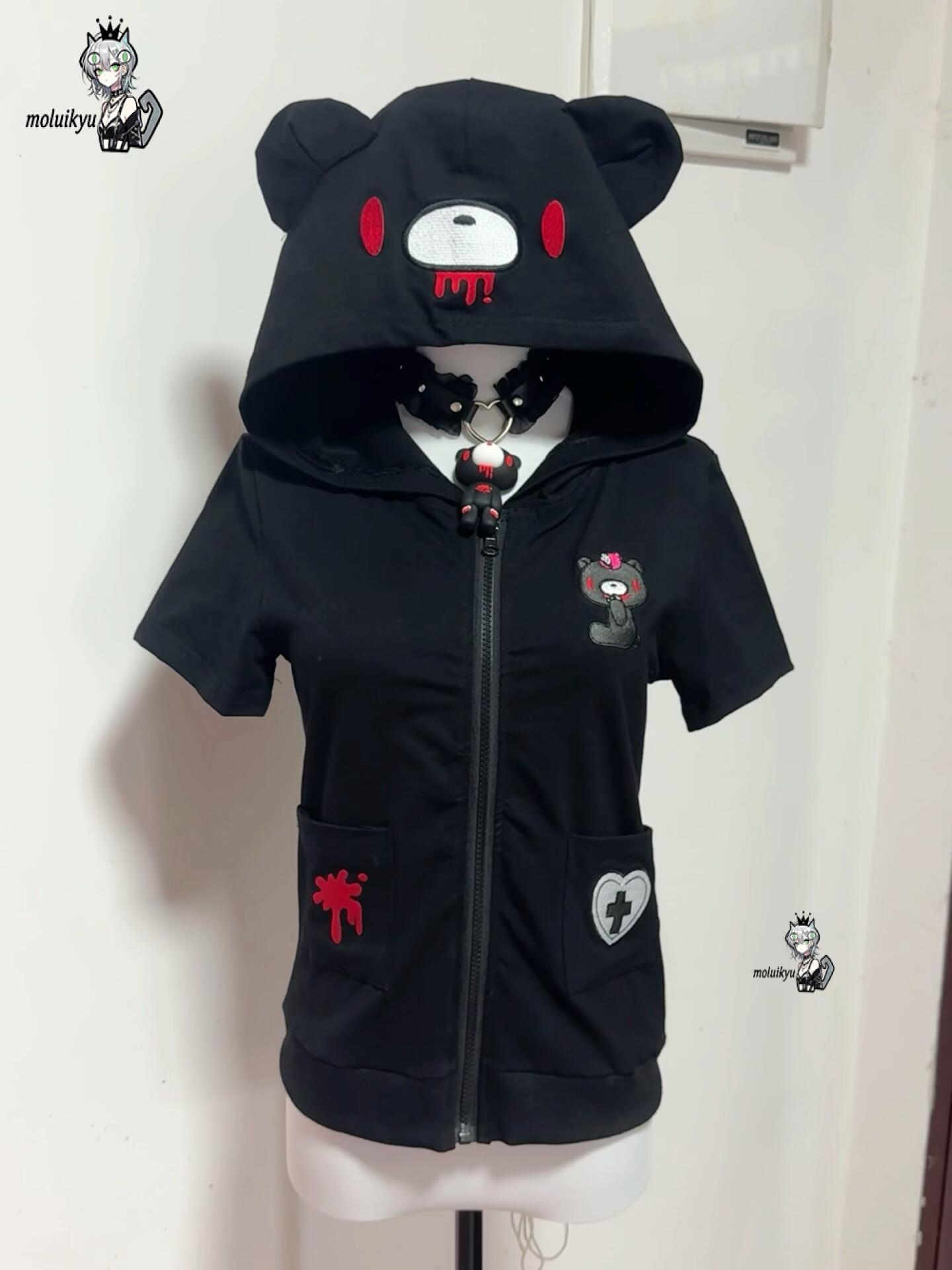 귀여운 애니메이션 후드티 반소매 지퍼업 코트 Y2K 고 - Streetwear Brand Y2K 리뷰 및 가격